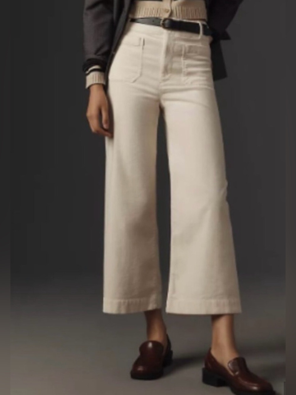 Anthropologie Maeve Colette Corduroy Crop Wide-Leg Pants cream size 30 fall boho